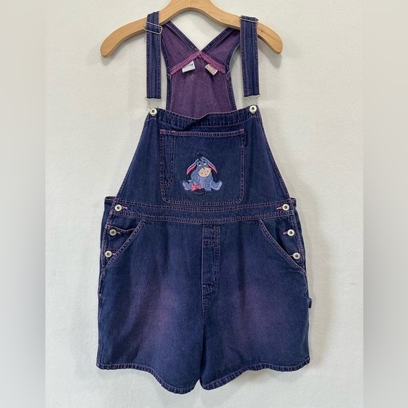 Vintage 90's Disney Eeyore Denim Overalls Shortalls Y2K Xlarge - Picture 1 of 8